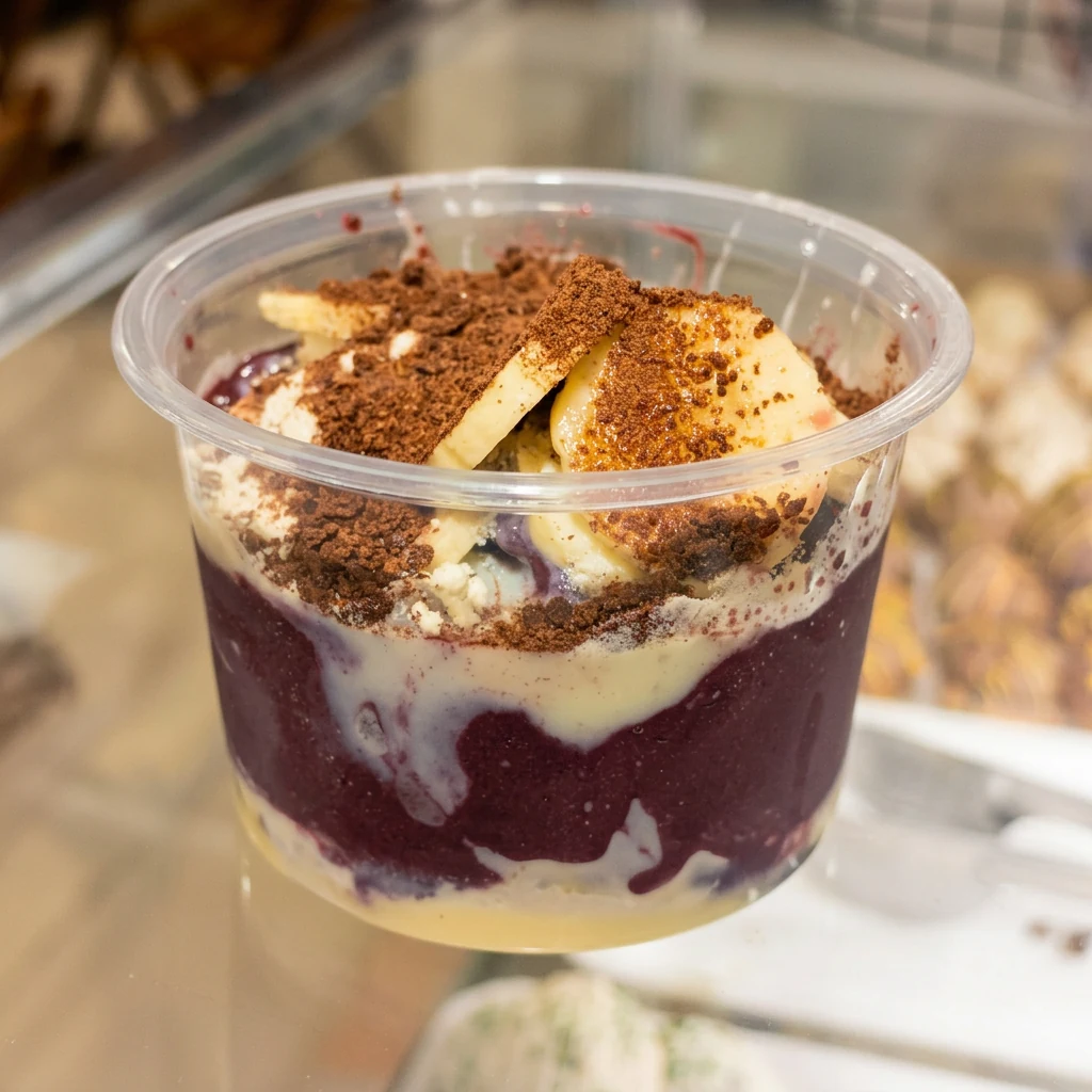 Copo real de açaí com banana e complementos